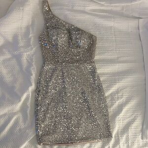 GB Girls Sparkling Silver One-Shoulder Dress
